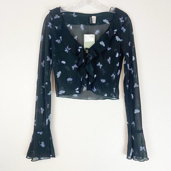 H&M Tops - H&M Shirt Womens Small Butterfly Overlay Flare Sleeve Sheer Whimsigoth Fairycore